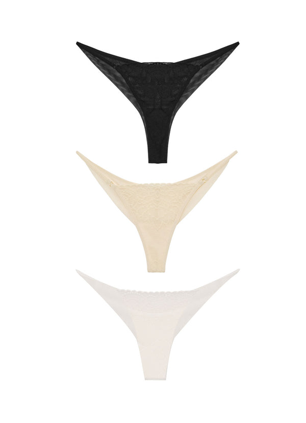 Pack x 3 - Tangas semibrasilera encaje y malla - Gala