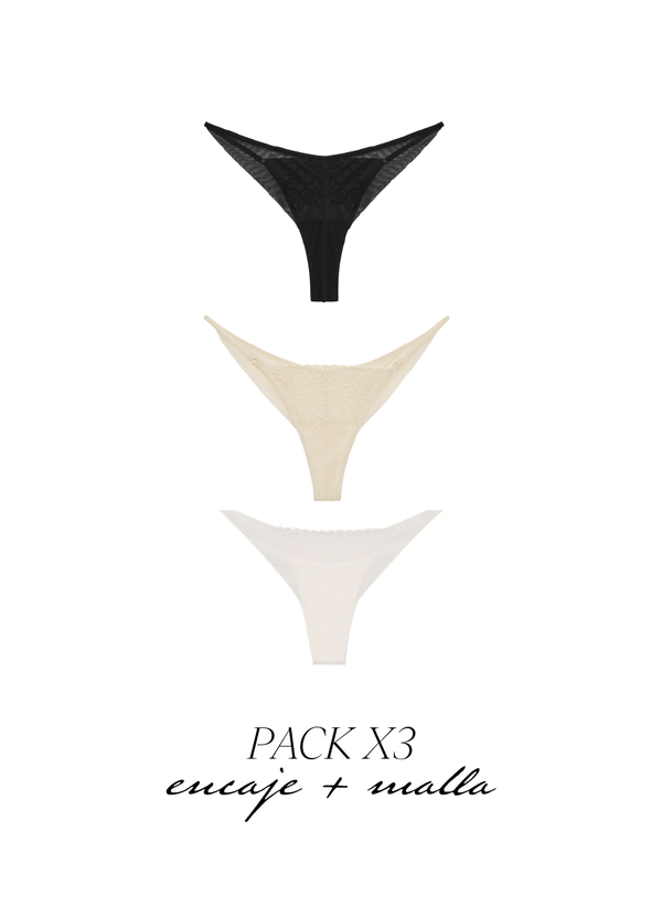 Pack x 3 - Tangas semibrasilera encaje y malla  - Boreal